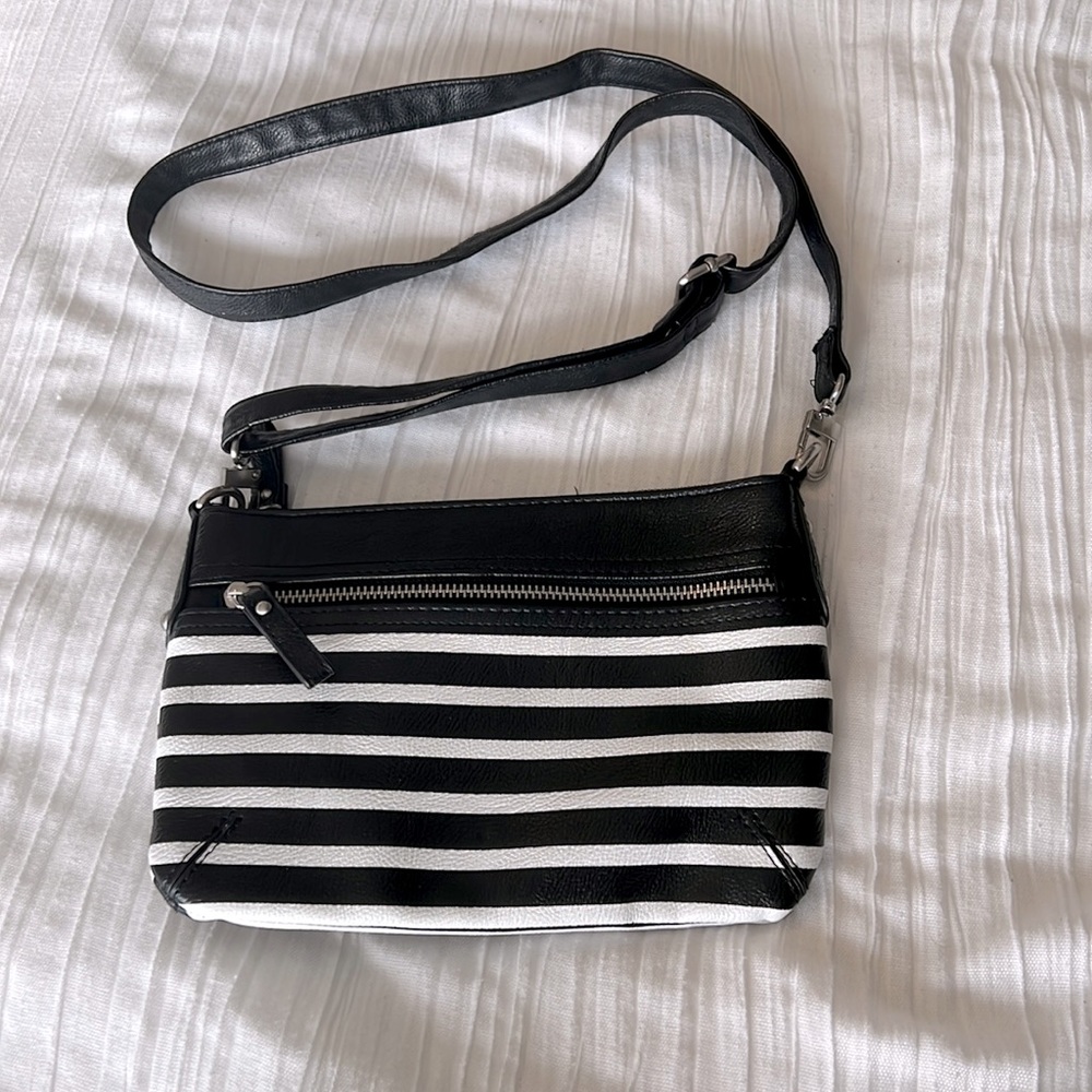 Black and White Stripped Leather Crossbody